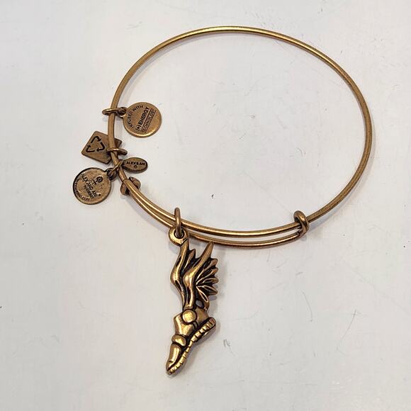 Alex and Ani Champion Winged Foot Charm Bangle Bracelet Gold Tone Adjustable - Picture 3 of 3
